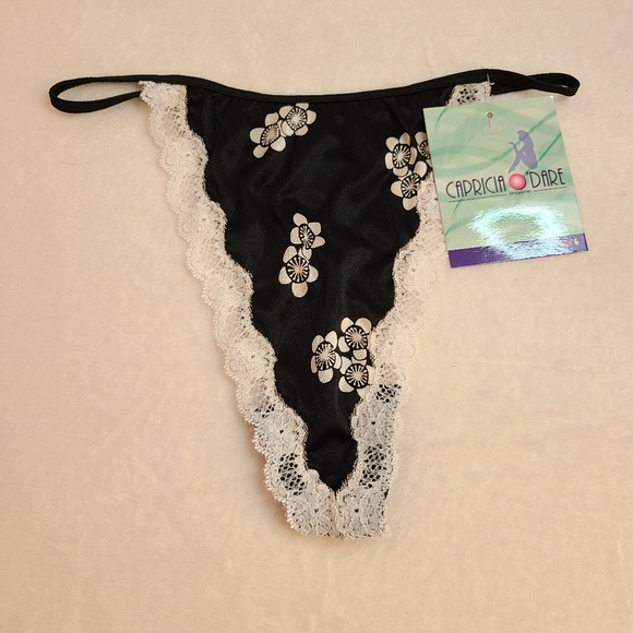 Y2K Silky Satin & Lace Classic Cut V-string Thong Panty Size M Black - Picture 1 of 5
